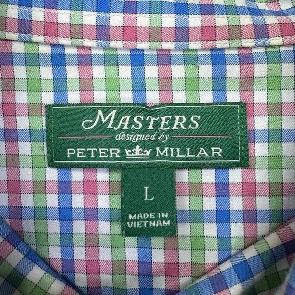 Masters Peter Millar Shirt Men L Long Sleeve Button Up Performance Stretch Nylon